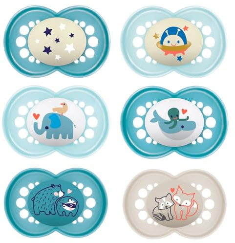 MAM Day & Night 16+ Months SkinSoft Silicone Pacifiers with 3 Travel Boxes, Pack of 6
