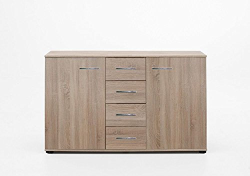Beauty.Scouts Möbel EXTARA Collection Kombi-Kommode Siblo L Stauraumschrank Kommode 130x83x41cm Eiche sägerau NB Chrome glänzend Aufbewahrungsschrank Schrank Sideboard Board Anrichte