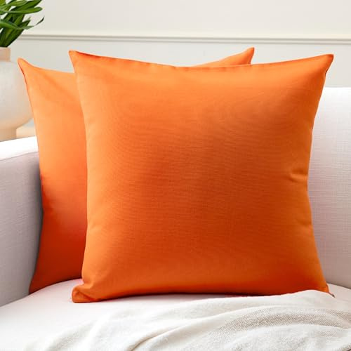 Encasa XO Couvre-oreillers de Lancement de Coton Ensemble de 2 I 16x16 in (40x40 cm) - Orange i Pas d'insert I Plaine Square Cas d'oreiller I Lavable| Utilisation intérieure Uniquement