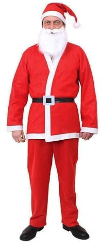I LOVE FANCY DRESS LTD Mens Budget Santa Costume - 5 Piece Father Christmas Costume - Red Santa Jacket & Trousers + Black Ribbon Belt + Red Santa Hat + Elasticated Beard (Medium)