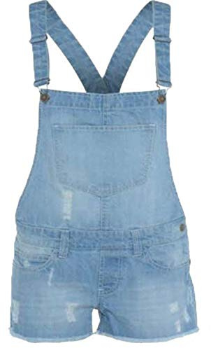 Womens Ladies Girls Dungarees Monika Jumpsuits Stretch Denim Jeans Short Dress Light Blue 13/14 Years