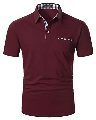APAELEA Polo Uomo Manica Corta Estivo T-Shirt da Golf a Contrasto Maglietta da Rugby,Rosso,L