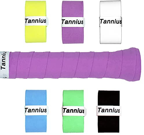 Tannius Tennis Racket Grip Tape, 6 Pack Tacky Tennis Grips, Absorbent and Enhanced Tennis Racquet Overgrip (6-Pack Mixed Colors)