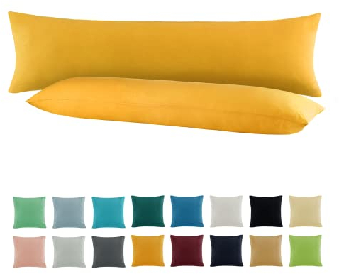 SHC by BaSaTex 2er Pack Jersey Kissenbezüge Kissenhüllen | Kopfkissenbezug aus 100% Baumwolle | 40x145 cm Seitenschläfer Kissenbezug | Farbe Gold Gelb