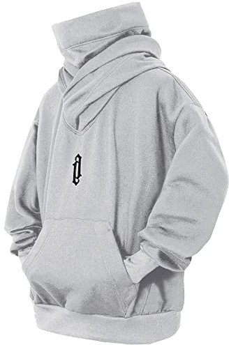Eocicvvi Sudaderas Hombres Cuello Alto Suéter con Capucha Jersey Forro Polar de Manga Larga para Hombre Otoño Invierno(Gris Claro,XL)