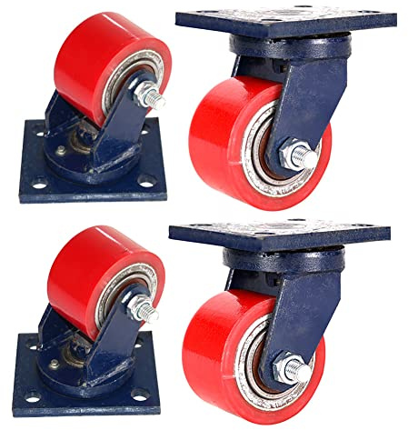 2000kg Heavy Duty casters Industrial casters 3 inches (80mm) PU Silent Iron cores Swivel Castors for Furniture Scaffold Workbench Heavy Equipment 4 pcs