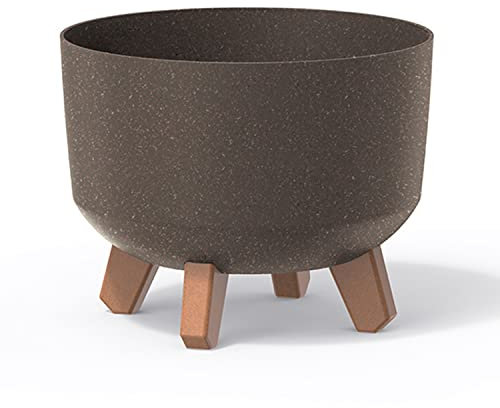 Vaso per Fiori piante Tondo Gracia Regular ECO WOOD Decorativo in Plastica e 33% Legno da Interno Esterno 39x39x27 cm Caffè Design Moderno 21,5 Litri