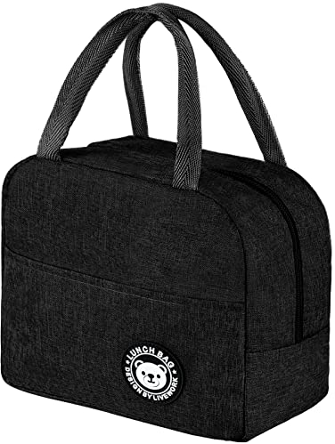 Jewan Bolsa con Aislamiento Térmico 6L, Bolsa Porta Alimentos, para Almuerzo, Exteriores Picnic Colegio Trabajo, Portátil e Isotérmica Lunch Bag (Negro)