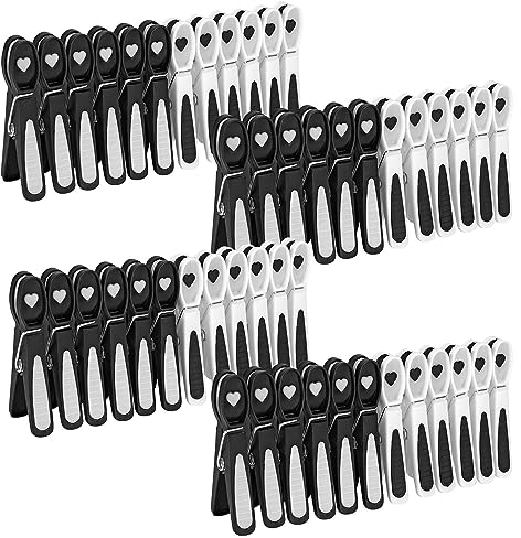 Vinsani Plastic Clothes Pegs 20/48 PC Set Black and White – Aesthetic Design Strong Grip and Windproof Laundry Pegs Quality Non-Slip Clothes Pins for Home and Garden (48)