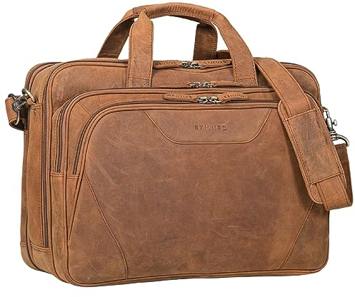 STILORD 'Ansgar' XL Leder Aktentasche zum Umhängen für Herren und Damen braun ideal als Lehrertasche Ledertasche 17-18 Zoll Laptop-Tasche Business oder Ordnertasche Echtleder