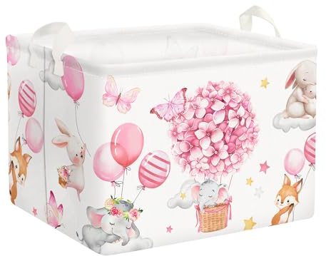 Clastyle Rosa Mädchen Aufbewahrungskorb Kinder Elefant Bär Wasserdicht Wäschekorb Babyzimmer Kleidung Spielzeug Aufbewahrungsbox Baby, 40x30x30 cm