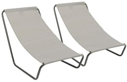 Harbour Housewares Sun Loungers - Beige - Pack of 2 - Canvas Outdoor Lawn Sunlounger Chair Lightweight Portable Chair for Garden, Beach, Picnic, Fishing