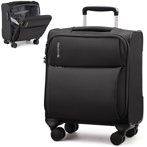 Hanke Underseat Carry On Luggage with Wheels, Spinner Small Suitcase, 16-Inch Rolling Under Seat Luggage, Softside Lightweight Carry On Bag for Airplane TSA Travel Personal Item, Black