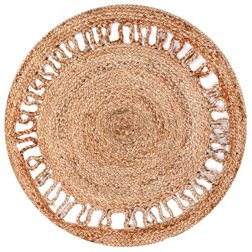 Annastore Teppich aus 100% Naturfaser Jute Ø 90 cm rund - Juteteppich rund 90 cm - Bastteppich - Naturteppich - Sisal Teppich - Jute Teppich Farbe Schlingen