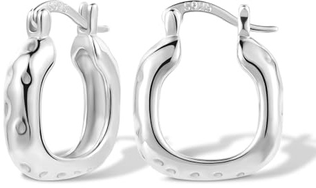 Fyrkantiga örhängen Silver 925, Kvinnors Sterling Silver Hoop Örhängen Fyrkantiga Silver Örhängen Hammer Small Huggie Hoop Örhängen Chunky Square Örhängen Silver 925 Hoop Örhängen för kvinnor Flickor