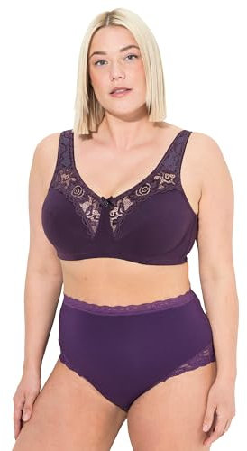 Ulla Popken Damen Entlastungs-BH Kelly, Spitze, Ohne Bügel, Cup C-e BH, Aubergine, 115D EU