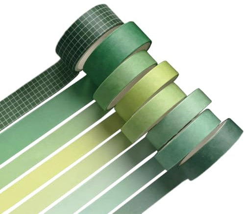 8 Washi Tape Scrapbooking - Cinta Adhesiva Decorativa de Colores en Color Sólido (BOSQUE) - Cintas de Colores para Bricolaje y Decoraciones - Cinta Adhesiva Decorativa