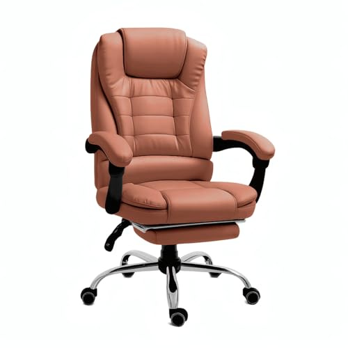 RMF Sedia Ufficio Ergonomica Professionale Reclinabile, Sedia Scrivania Seduta Comoda e Rilassante con Poggiapiedi - Poltrona Relax con Ruote Girevoli Altezza Regolabile Marrone