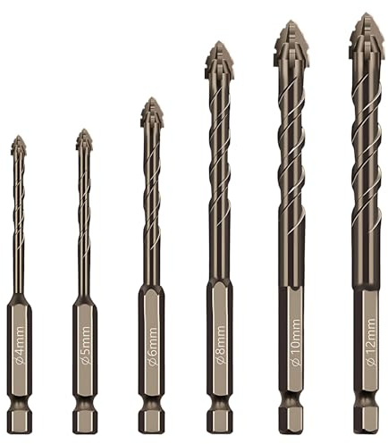 6PCS Brocas Porcelanico, Juego de Brocas Profesional 4/5/ 6/8/ 10/12 mm Broca para Azulejos Aleación de Acero de Tungsteno para Vidrio, Hormigón, Cerámica, Metal, Madera