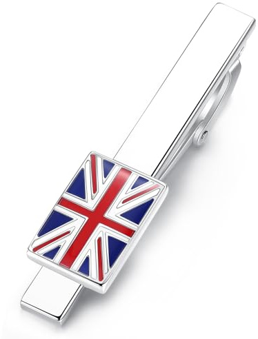 HONEY BEAR Union Jack Flag Patriotic Tie Clip for Men Business Wedding Gift | Steel-Plated Copper Base, Gift-Boxed, Thickened, Rounded Corners, Easy to Slide On, No Snag or Wrinkle