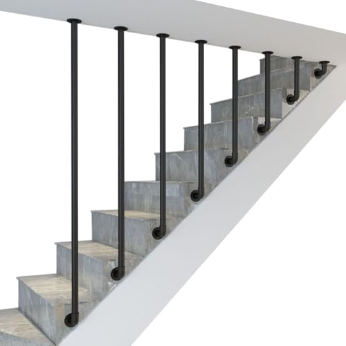 MARXAN Pasamanos de Hierro Forjado, barandillas de Escalera con Kit de instalación, barandillas de Tubo Redondo Negro para áticos, parapetos de transición, cercas de jardín(30cm)
