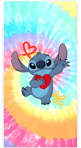 BrandMac Disney Stitch Serviette de Plage & de Bain 70x140 cm, 100% Coton | Serviette Enfant Douce & Séchage Rapide Idéale pour Le Bain, la Plage & la Piscine | Tropical Coloré Stitch Surf