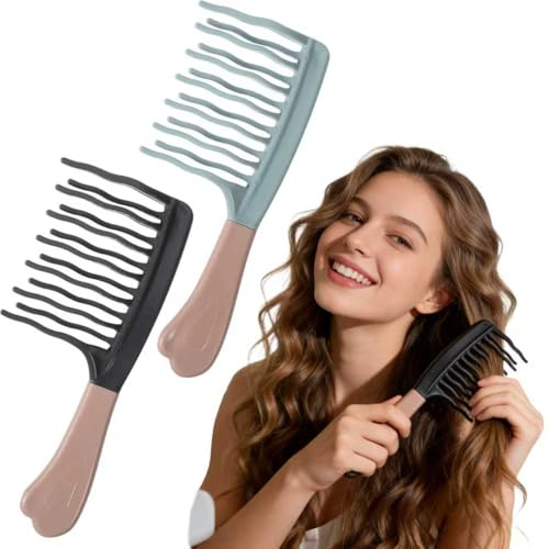 2Pcs Wide Tooth Comb for Curly Hair, Detangling Curly Hair Combs with Double-Row Wavy Large Tooth for Women Curl/Wavy/Wet & Dry Hairs