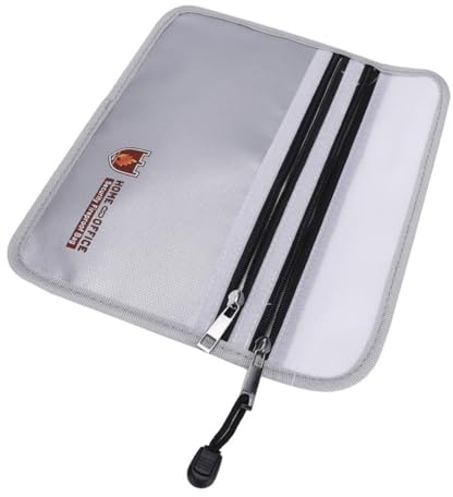 Gatuida Sacoche Ignifuge à Double Fermeture Éclair, Grosse Capacité, en Tissu Résistant, Couleur Argenté, Pochette de Rangement pour Dossiers et Documents Précieux, pour Bureau, Maison