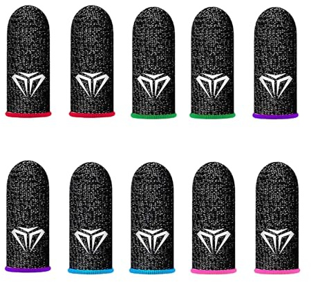 10 stycken gaming fingerärmar för mobilspel, ventilerande anti-svett fingerhylsa, mycket känsliga pekskärm fingerhandskar, speltillbehör för kontroller, röd blå grön lila rosa