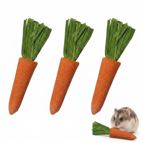 Lot de 3 Jouets à Mâcher en Forme de Carotte pour Lapin - Accessoire Lapin Nain et Cochon d'Inde - Jouet Naturel pour Petits Animaux, Aide à l'Hygiène Dentaire et au Divertissement - 6cm