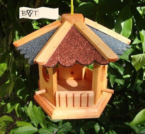 Vogelhaus -Holz Nistkästen & Vogelhäuser- Design Vogelfutterhaus mit ROT BLAUEM Dach B25r-b