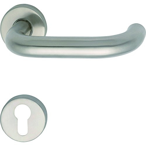 GRUNDMANN 102854 1754/D70M FH Handle Set on Rosette PZ for Fire Doors ÖNORM Door Fitting VK 9, Stainless Steel, Silver