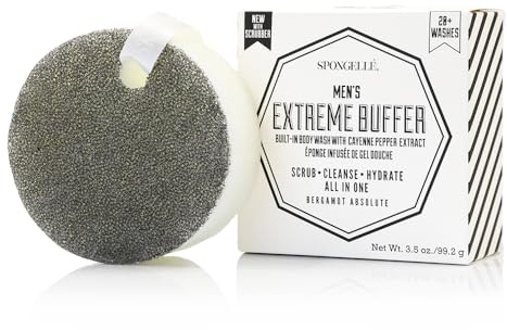 SPONGELLÉ Men's Extreme Buffer - Body Wash/Shower Gel Sponge - Bergamot Absolute White