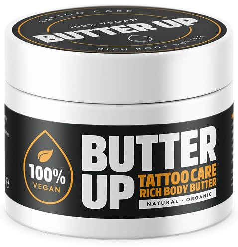 Butter Up Tattoo Aftercare - Heals & Brightens Tattoos, Natural, Organic, Cruelty Free, Rich Creamy Vegan Body Butter 100ml UK Made