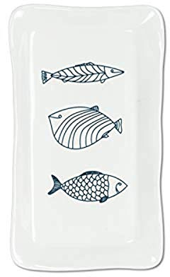 Abbott Collection Corfu Large Rectangle Fish Plate, 1 EA - Stoneware, White/Blue (12 L)