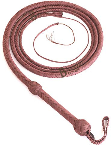 Bull Whip 08 Foot 12 Strands Paracord Nylon Equestrian Bullwhip Leather Flexible Belly & Leather Bolster Inside, Indiana Jones Style Costume Brown