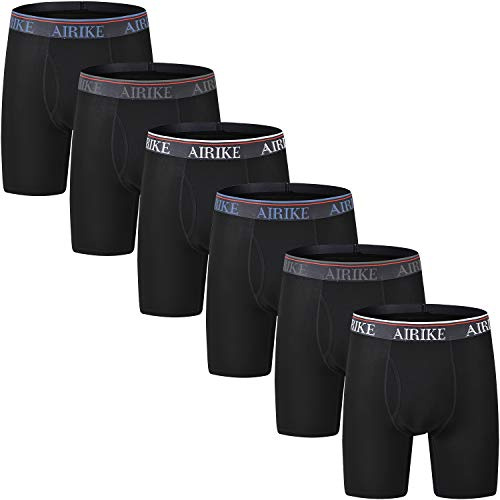 AIRIKE Men's Boxer Briefs Soft Breathable Classic Long Leg Bamboo Underwear Boxer Shorts 6-Pack Black Size 3XL