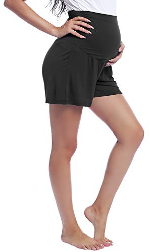 Amorbella Womens Maternity Yoga Shorts Pregnancy Shorts Lounge Wear Pants(Black,Medium)