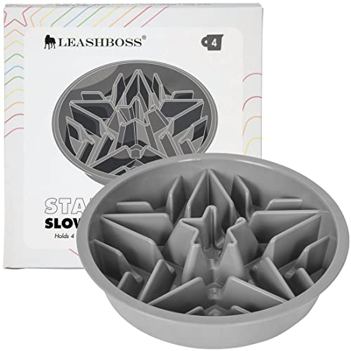 Leashboss Slow Feed Dog Bowl for Raised Pet Feeders - Maze Food Bowl Compatible with Elevated Diners (4 Cup - 8.9-9.25 Inch Feeder Holes, Gray)