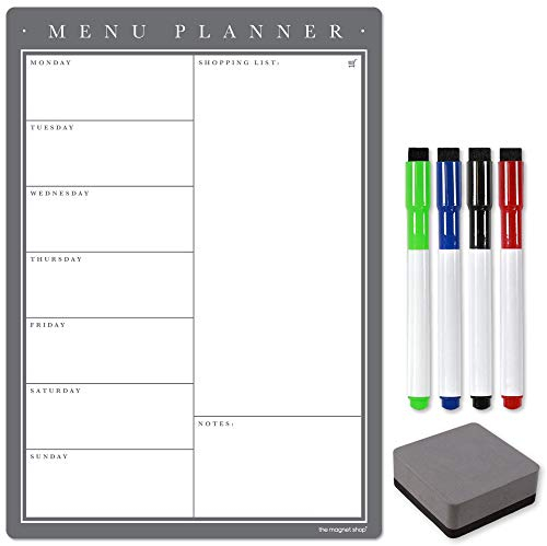 TMS A4 Weekly Meal Planner for Fridge | Magnetic Whiteboard Calendar and Shopping List | Use for Food Prep and Family Planning | Dry Wipe Memo Board for Kitchen | Made in The UK [30 x 21cm]