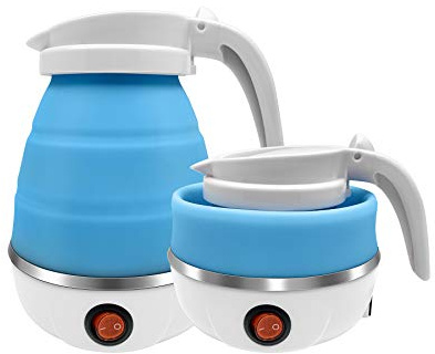 UpdateClassic Travel Portable Foldable Electric Kettle, 0.6L Small Collapsible Hot Water Boiler For Coffee Tea (Blue)