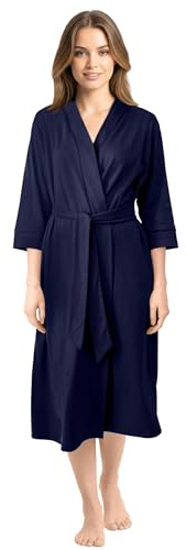 NY Threads Lightweight Women's Dressing Gown Soft Cotton Blend Kimono Robe Perfect for Loungewear and Sleepwear (Large, Navy)