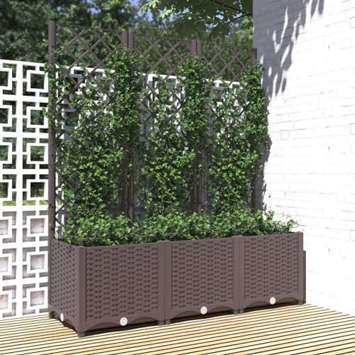 Gecheer Jardinera con Enrejado Arriate con Enrejado Planta Flores Maceta para Exterior Terraza Balcón Ventanas Maceta Jardinera Polypropylene marrón 120x40x136 cm
