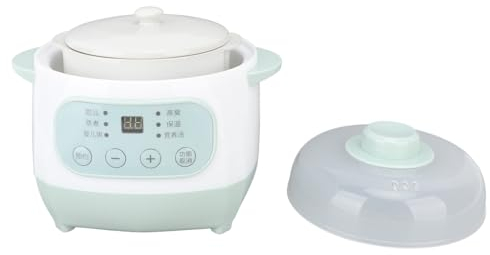 SIXRUN 200W 1L Slow Cooker mit Keramik-Innentopf Timing Green Gleichmäßige Heizung Elektrischer Slow Stew Cooker Zum Kochen Slow Stew Cooker (EU-Stecker AC220V 8A)