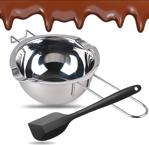 Bagnomaria in Acciaio Inox, Ciotola per Bagnomaria, Cioccolato Ciotola di Fusione, 600ml con 1 Spatola Pentola Fusione del Cioccolato Crogiolo per Cioccolato Cottura Pentolino Bagnomaria