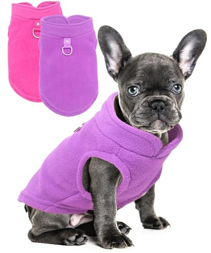 2 Pack Dog Sweater with Leash Ring Winter Warm Pet Sweater Thick Clothes Coat Fleece Dog Sweaters for Small Dogs Girl Boy for Chihuahua, French Bulldog, Dachshund (Pink,Purple, Small)