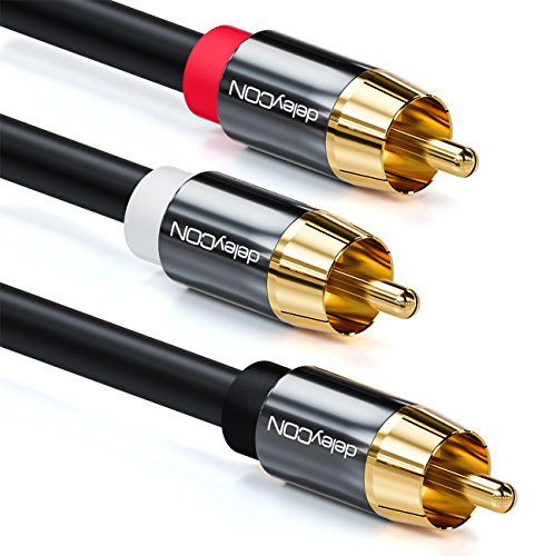 deleyCON Câble coaxial numérique en Y pour caisson de basses - 15 m, connecteurs plaqués or, câble audio, fiche RCA vers 2x fiche RCA mâles