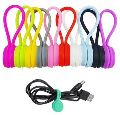 JEXOWIQ Corbata magnética,10 pcs Bridas para Cables Sujetacables Mmagnéticos Organizador de Clips de Cables de Silicona Sujetacables Magnéticos Reutilizables de Cables USB para Oficina Escuela Hogar