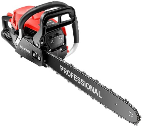 Gas Chainsaw 58CC 20 Inch, Gas Powered Chain Saws, 2 Stroke Handed Petrol Gasoline Chain Saw for Tree Branches Woodworking Saw Cutting Job(Red)