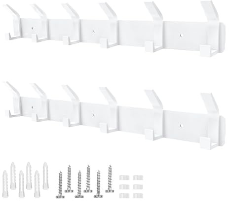 Galerie SV Appendiabiti da Parete,2 Pezzi Ganci Appendiabiti Attaccapanni da Muro in Metallo,Cappotto Asciugamano Gancio Rack Wall Mount Gancio per Cappelli,Giacche,Sciarpe(6 Ganci,Bianco)